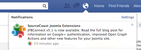 Facebook App Notifications for Joomla