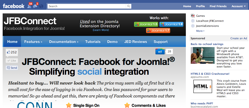 Joomla in Facebook Canvas