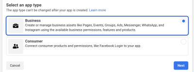 Facebook - App Type - Bsuiness