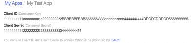 Yahoo - Client ID and Secret Keys