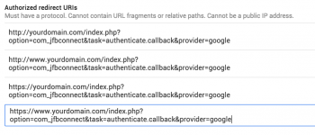 Google Application - Authorized Redirect URLs